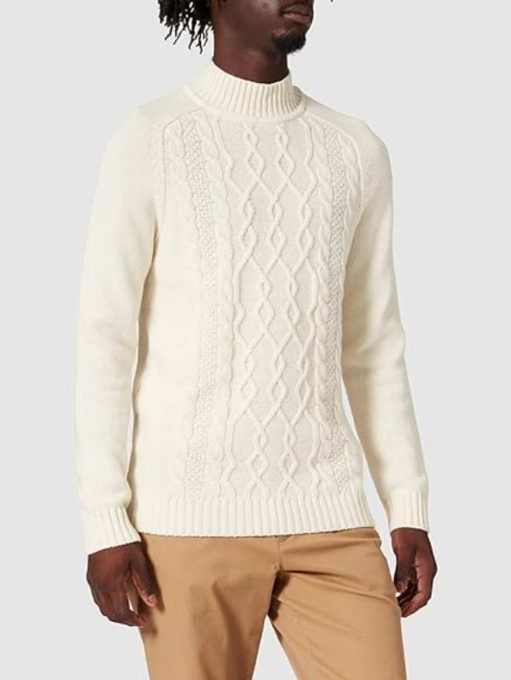 Strellson Men's Adrian Lambswool Cable Knit Turtleneck Sweater Cream Medium
